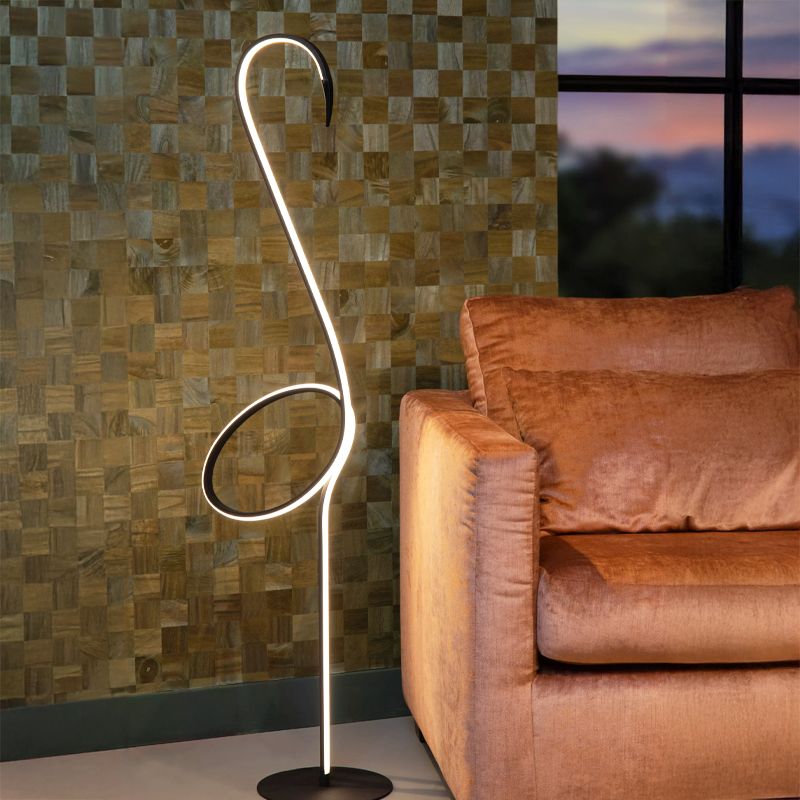Černá stojací lampa moderní, Flamingo, 14W, LED RGB, s dálkovým ovládáním