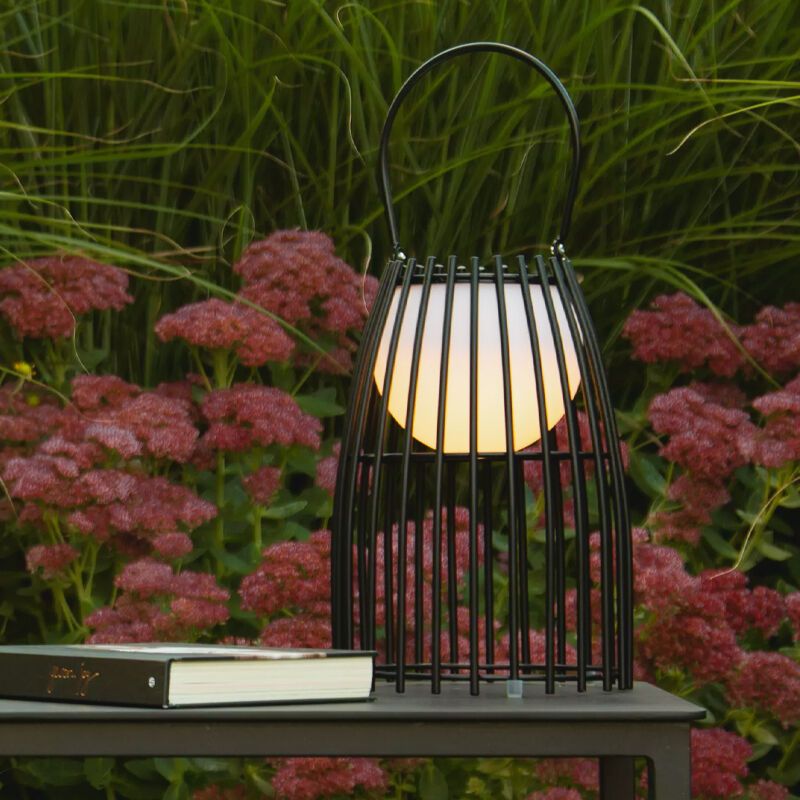 Černá venkovní stolní lampa retro, Fjara, 0,3W, LED 2700 K, IP44, s dotykovým stmívačem