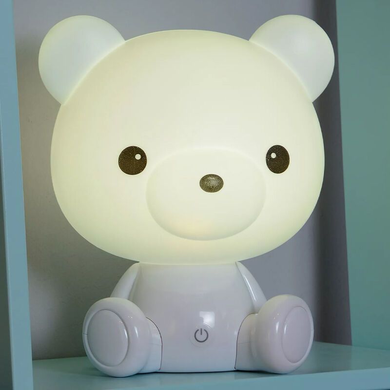 Bílá stolní lampa do dětského pokoje plastová, Dodo, 3W, LED 3000 K, s dotykovým stmívačem