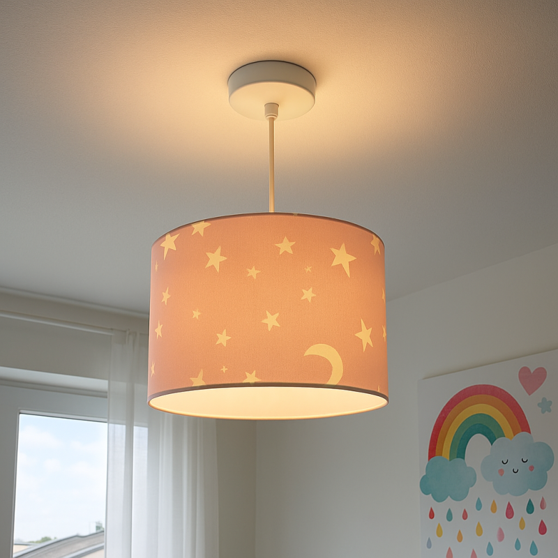 Růžové závěsné svítidlo do dětského pokoje látkové, Stars Růžové závěsné svítidlo do dětského pokoje látkové, Stars