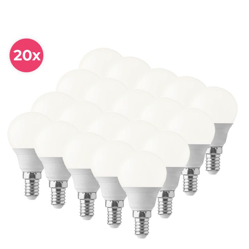 Balení 20 ks Lasco E14 LED kulové žárovky, teplá bílá, 5,5 W
