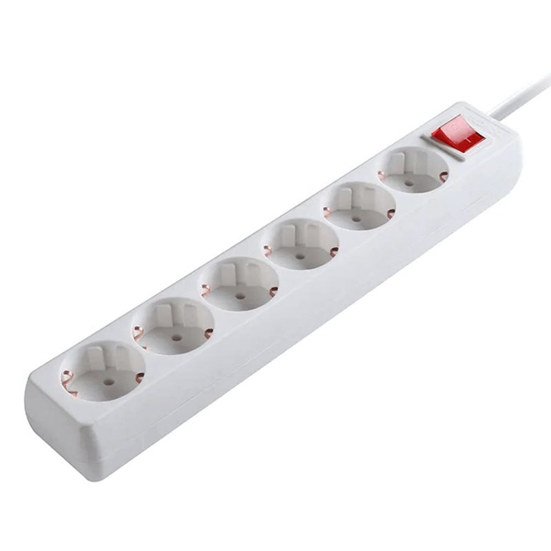 Prodlužovací kabel s 6 zásuvkami a vypínačem, 1,5 metru, bílý