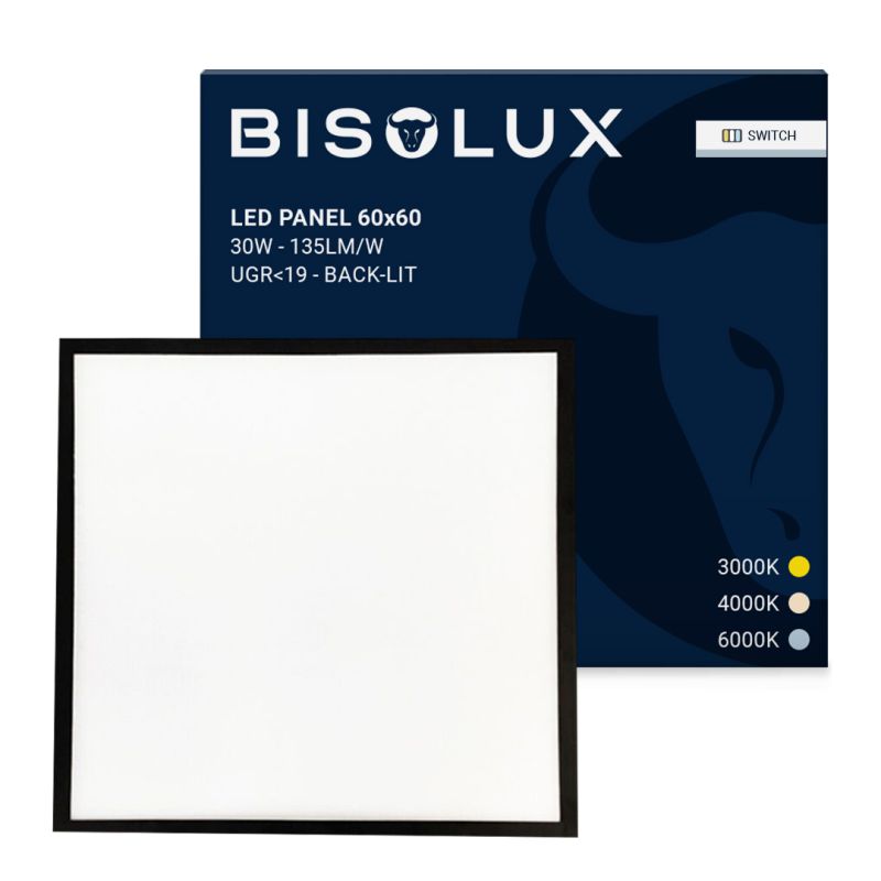 Černý LED panel 60x60 cm - 100 lm/W - UGR<19 - Nastavitelná bílá - Podsvícení