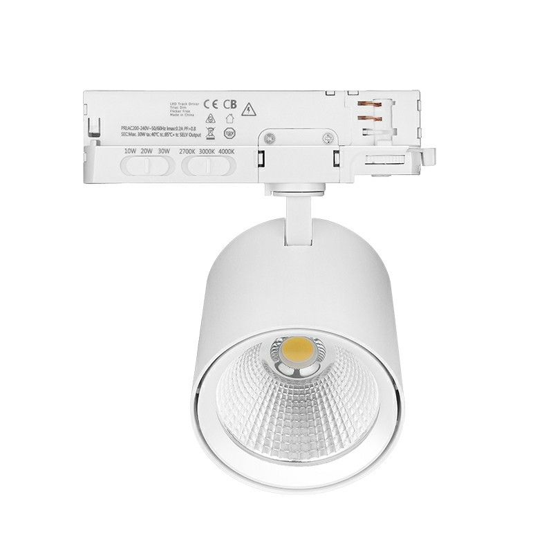 Bílé třífázové hliníkové bodové světlo, Jeska, 10W/20W/30W, bílý LED vypínač