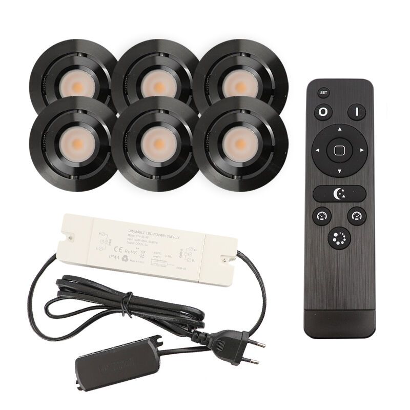 Hliníkové podhledové světlo na verandu černé, Rona, 3W, LED 2700 K, IP44, s dálkovým ovládáním