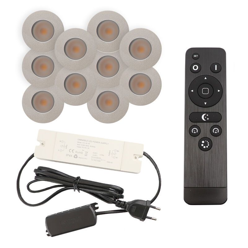 Hliníkové podhledové světlo na verandu chromové, Dico, 3W, LED 2700 K, IP65, s dálkovým ovládáním