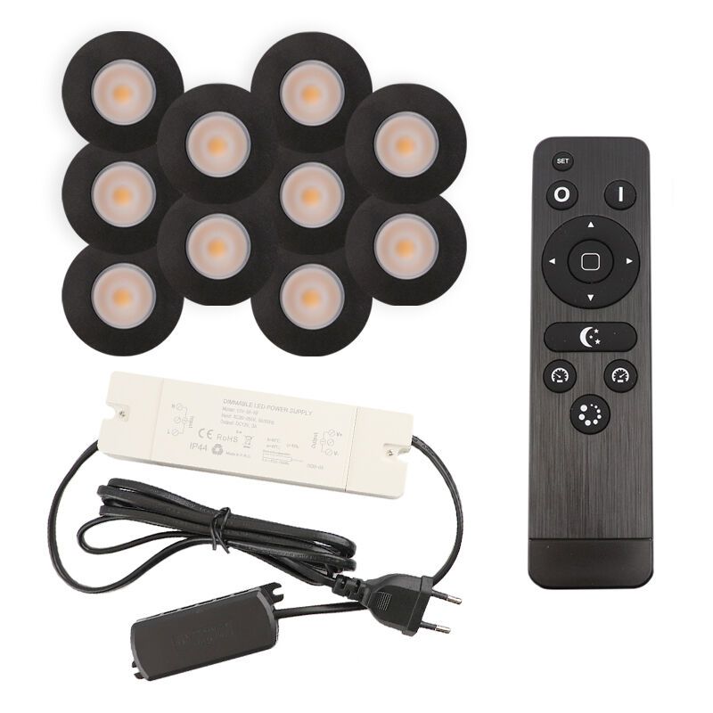 Hliníkové podhledové světlo na verandu černé, Dico, 3W, LED 2700 K, IP65, s dálkovým ovládáním