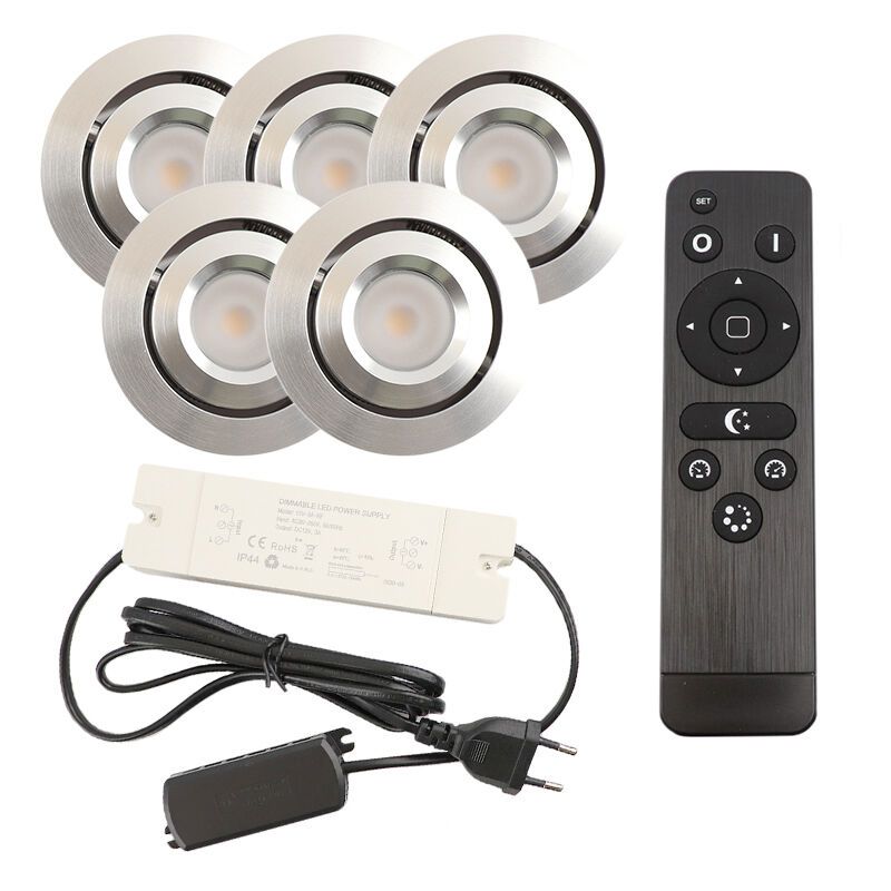 Hliníkové podhledové světlo na verandu chromové, Rona, 3W, LED 2700 K, IP44, s dálkovým ovládáním