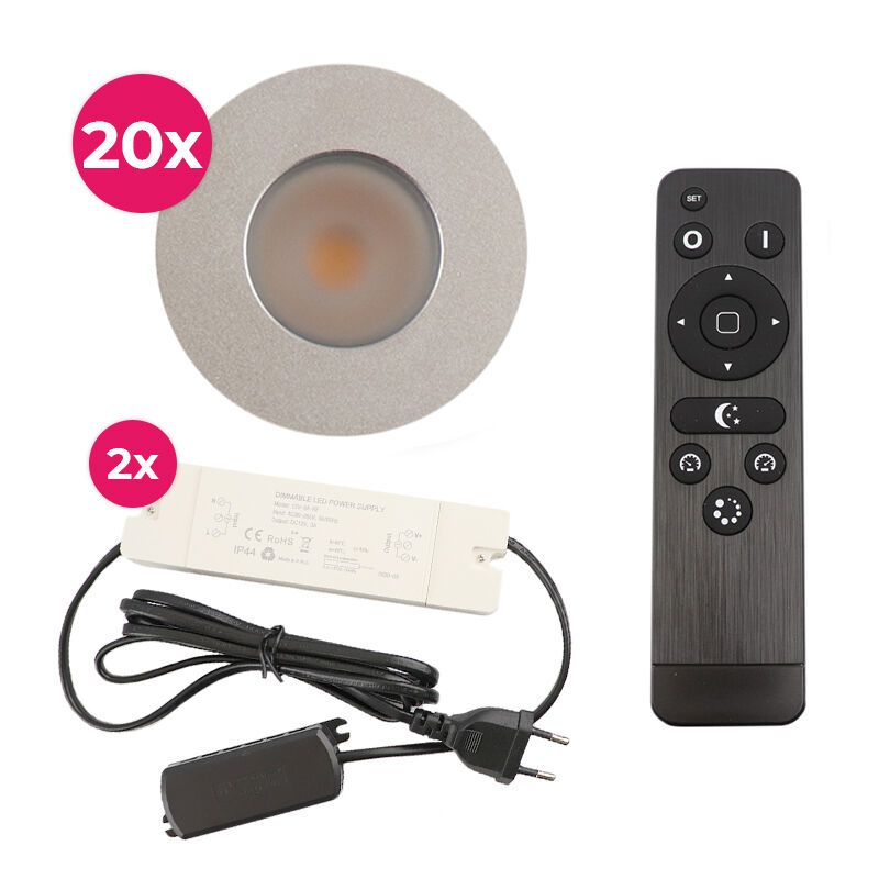 Hliníkové podhledové světlo na verandu chromové, Dico, 3W, LED 2700 K, IP65, s dálkovým ovládáním Hliníkové podhledové světlo na verandu chromové, Dico, 3W, LED 2700 K, IP65, s dálkovým ovládáním