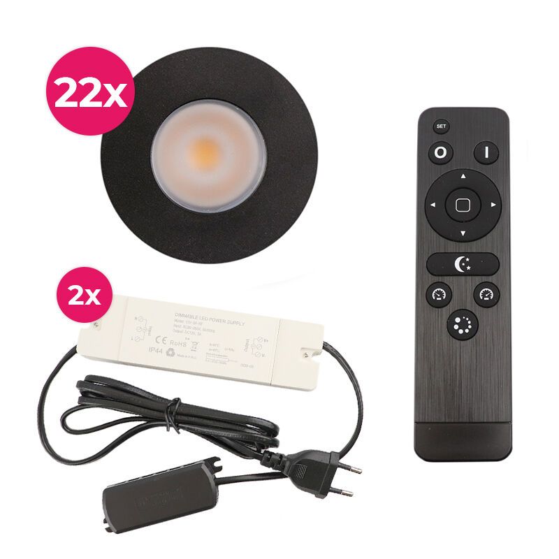 Hliníkové podhledové světlo na verandu černé, Dico, 3W, LED 2700 K, IP65, s dálkovým ovládáním