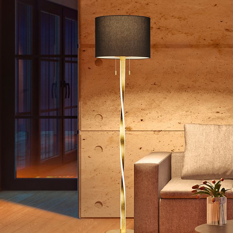Zlatá stojací lampa moderní, Ramten, 7W, LED 3000 K, s tahovým vypínačem