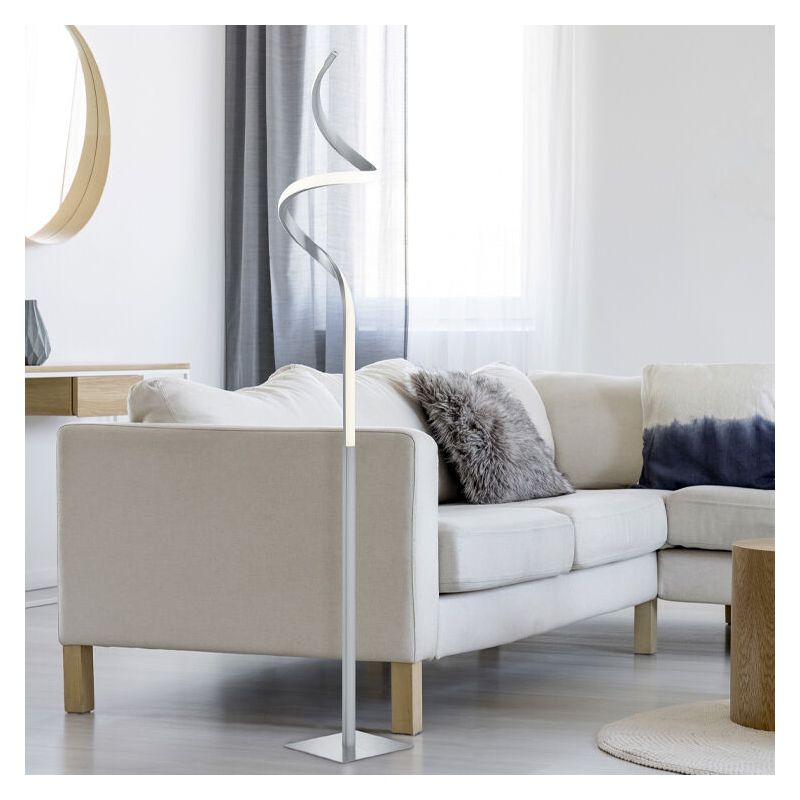 Niklová stojací lampa moderní, Aby, 11W, LED 3000 K, s dotykovým stmívačem