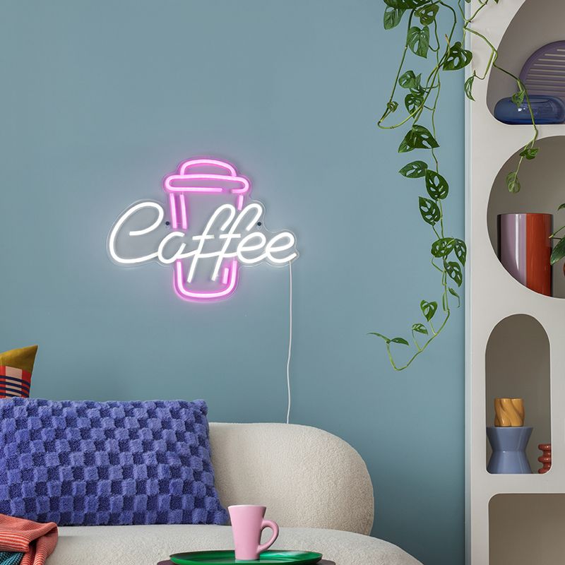 Průhledné nástěnné světlo plastové, Coffee, 5W, LED růžová, s vypínačem