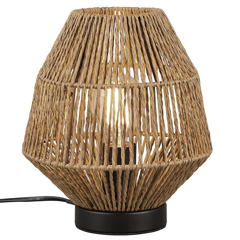 Ratanová stolní lampa hnědá, Fleurtje, s vypínačem Ratanová stolní lampa hnědá, Fleurtje, s vypínačem