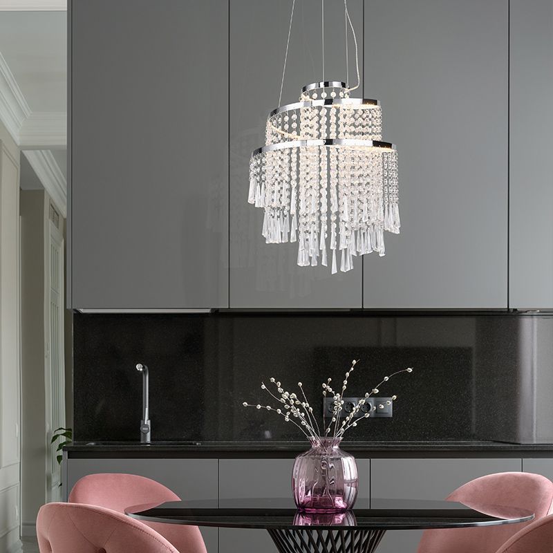Chromový lustr designový, Sjon, 30W, LED nastavitelný od teplé po studenou bílou, s 3stupňovým stmíváním