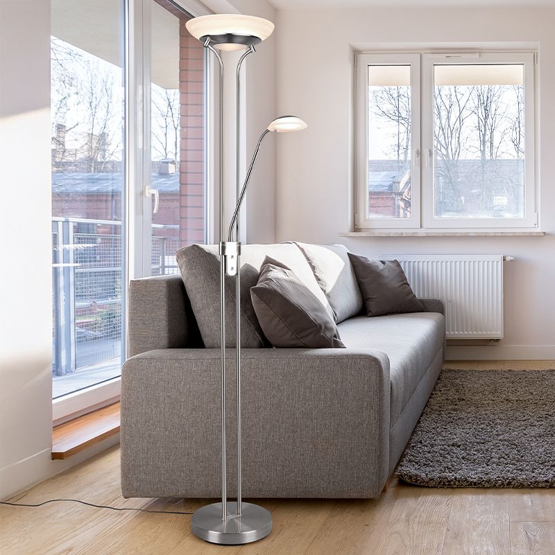 Niklová stojací čtecí lampa moderní, Fredrika, 27W, LED 3000 K, s dotykovým stmívačem