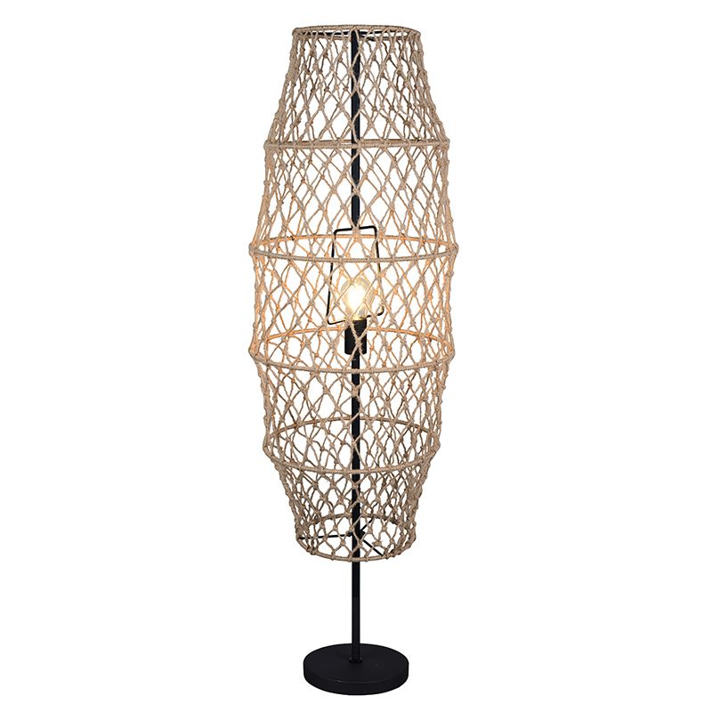 Hnědá stojací lampa japandi, Liduina, s vypínačem Hnědá stojací lampa japandi, Liduina, s vypínačem