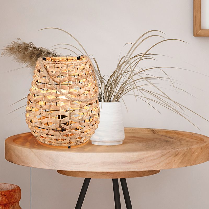 Ratanová stolní lampa hnědá, Lycke, s vypínačem