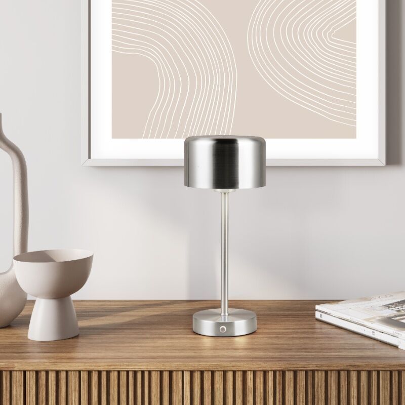 Niklová nabíjecí stolní lampa moderní, Dustin, 1W, LED 3000 K, s dotykovým stmívačem