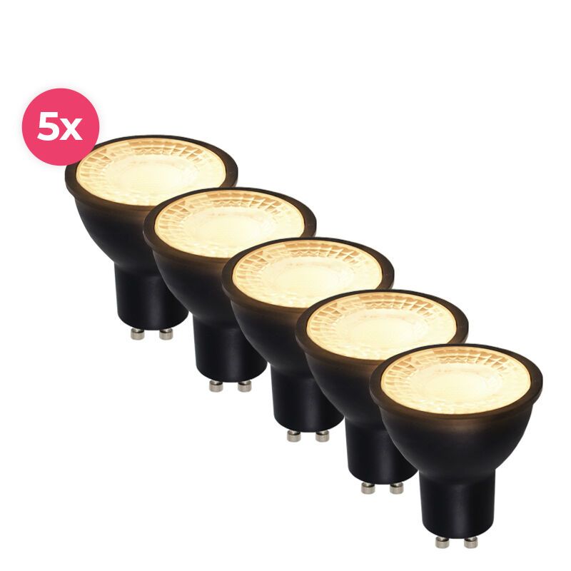 Balení 5 kusů černého stmívatelného LED bodového světla GU10 Antonie, 5 Wattů, 2700K (teplá bílá)