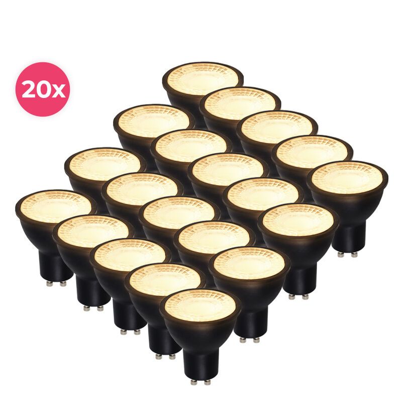 Balení 20 kusů černého stmívatelného LED bodového světla GU10 Antonie, 5 Wattů, 2700K (teplá bílá)