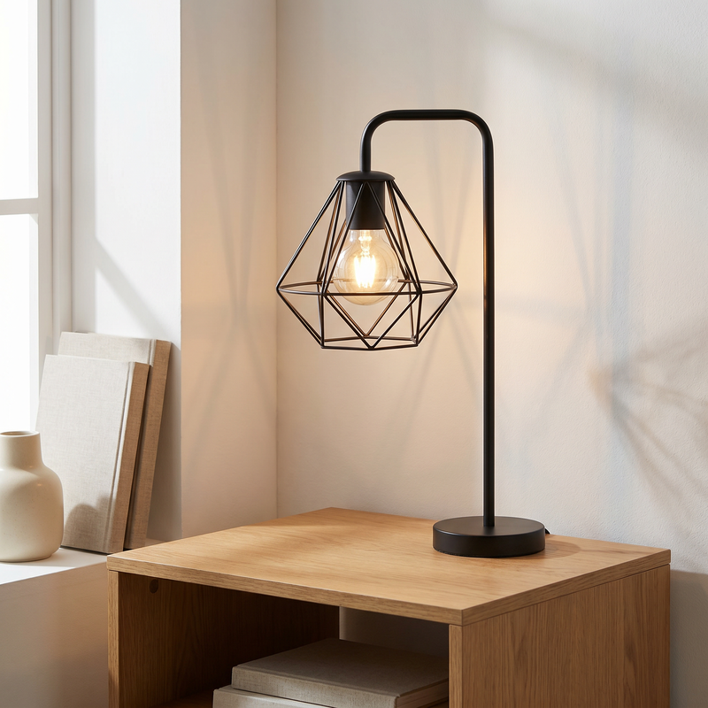 Industriální stolní lampa černá, Jochem, s vypínačem