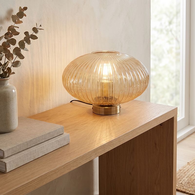 Designová stolní lampa jantarová, Charlois, s vypínačem