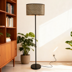 Bambusová stojací lampa černá, Jildau, s vypínačem