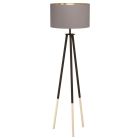 Dřevěná moderní trojnohá stojací lampa hnědá, Anish, s vypínačem
