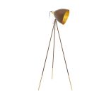Ocelová moderní trojnohá stojací lampa zlatá, Maick, s tahovým vypínačem