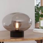 Skleněná designová stolní lampa šedá, Kirstin, s vypínačem