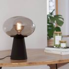 Skleněná designová stolní lampa šedá, Kirstin, s vypínačem