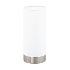Skleněná moderní stolní lampa niklová, Asiye, s vypínačem