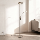 Moderní stojací čtecí lampa niklová, Salvador, 18W, LED 3000 K, s vypínačem