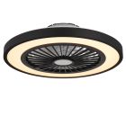 Černý moderní stropní ventilátor z plastu, Komal, 45W, nastavitelný LED svítivost od teplé do studené bílé, s dálkovým ovládáním
