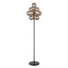 Skleněná retro stojací lampa šedá, Ozan, s vypínačem