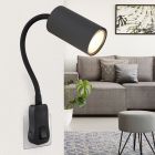 Kovová designová nástěnná lampa do zásuvky černá, Roelof, s vypínačem