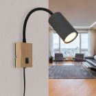 Kovová designová nástěnná lampa do zásuvky černá, Roelof, s vypínačem