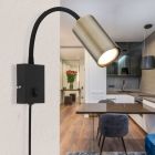 Kovová designová nástěnná lampa do zásuvky mosazná, Roelof, s vypínačem