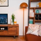 Žlutá stojací lampa moderní, Siemon, s vypínačem