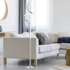 Niklová stojací lampa moderní, Aby, 11W, LED 3000 K, s dotykovým stmívačem