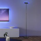 Černá stojací lampa moderní, Sanjeev, 16,5W, LED RGBW, s dálkovým ovládáním