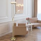 Mosazná stojací čtecí lampa moderní, Fredrika, 27W, LED 3000 K, s dotykovým stmívačem