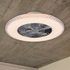 Stropní ventilátor Damon s chromovým designem, 40 W, nastavitelný výkon LED diod od teplé do studené bílé, s dálkovým ovládáním