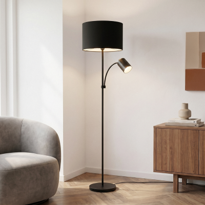 Moderní stojací čtecí lampa černá, Zev, s vypínačem