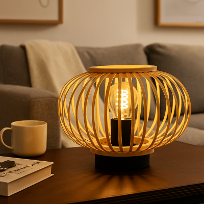 Rustikální stolní lampa hnědá, Lieve, s vypínačem