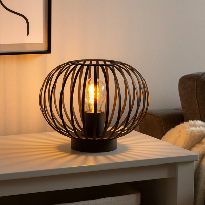 Industriální stolní lampa černá, Lieve, s vypínačem
