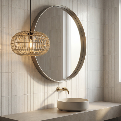 Ratanové závěsné světlo do koupelny hnědé, Emilio, IP44