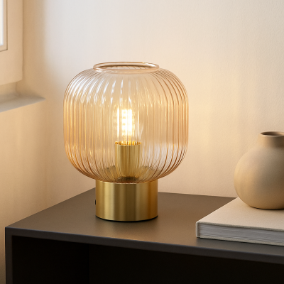 Retro stolní lampa růžová, Charlois, s vypínačem