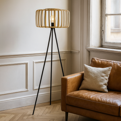 Bambusová stojací lampa hnědá, Tina, s vypínačem